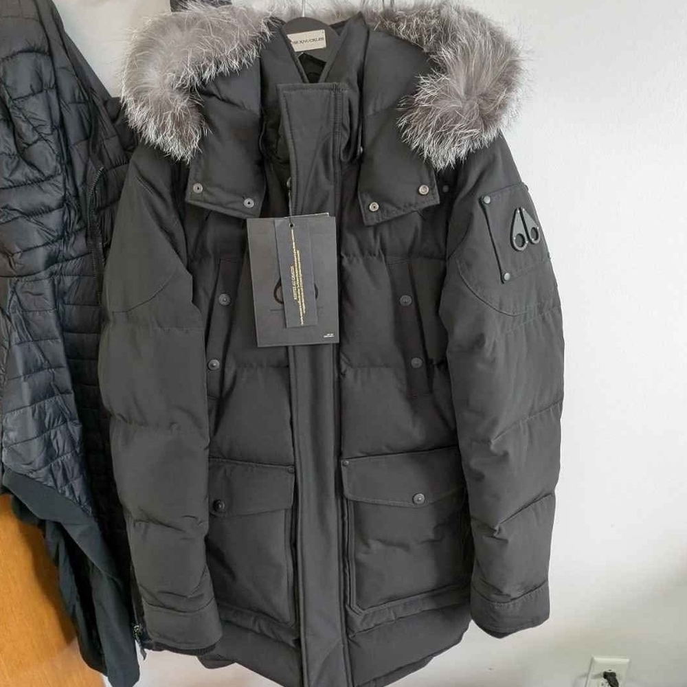 Moose Knuckles Onyx Big Ridge Parka with Grey Fur Trim Hood